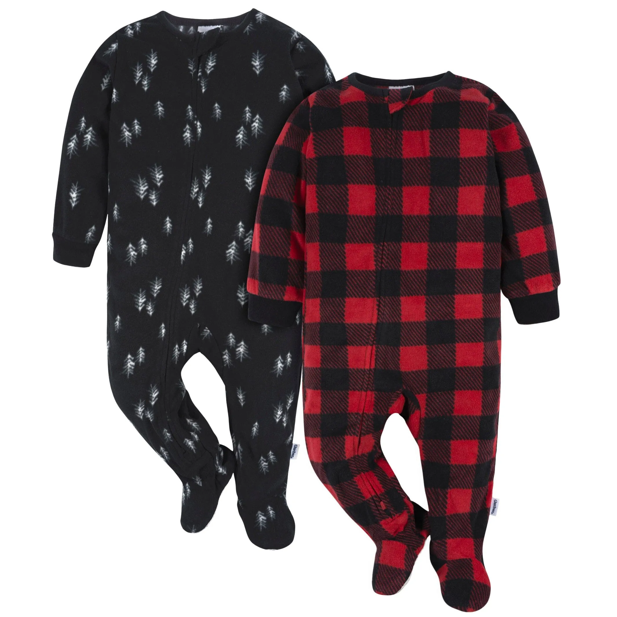 2-Pack Baby & Toddler Neutral Buffalo Plaid & Trees Fleece Pajamas