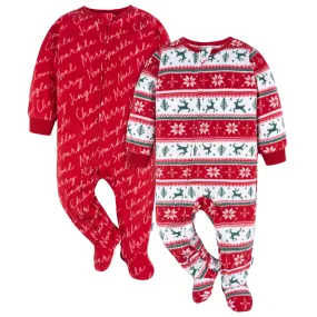 2-Pack Baby & Toddler Neutral Deer Fair Isle Fleece Pajamas