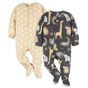 2-Pack Baby & Toddler Neutral Safari Fleece Pajamas