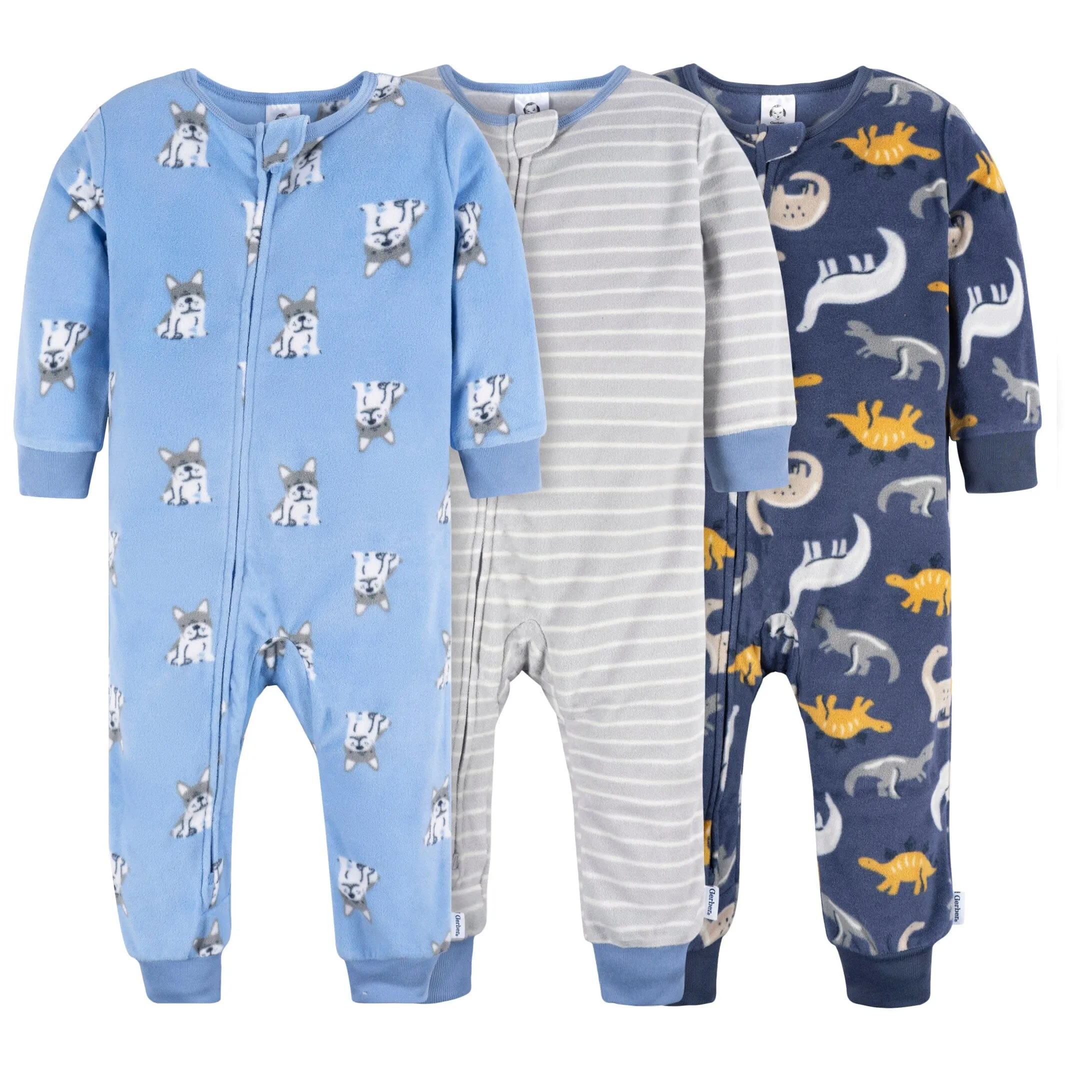 3-Pack Infant & Toddler Boys Dogs & Dinos Footless Fleece Pajamas