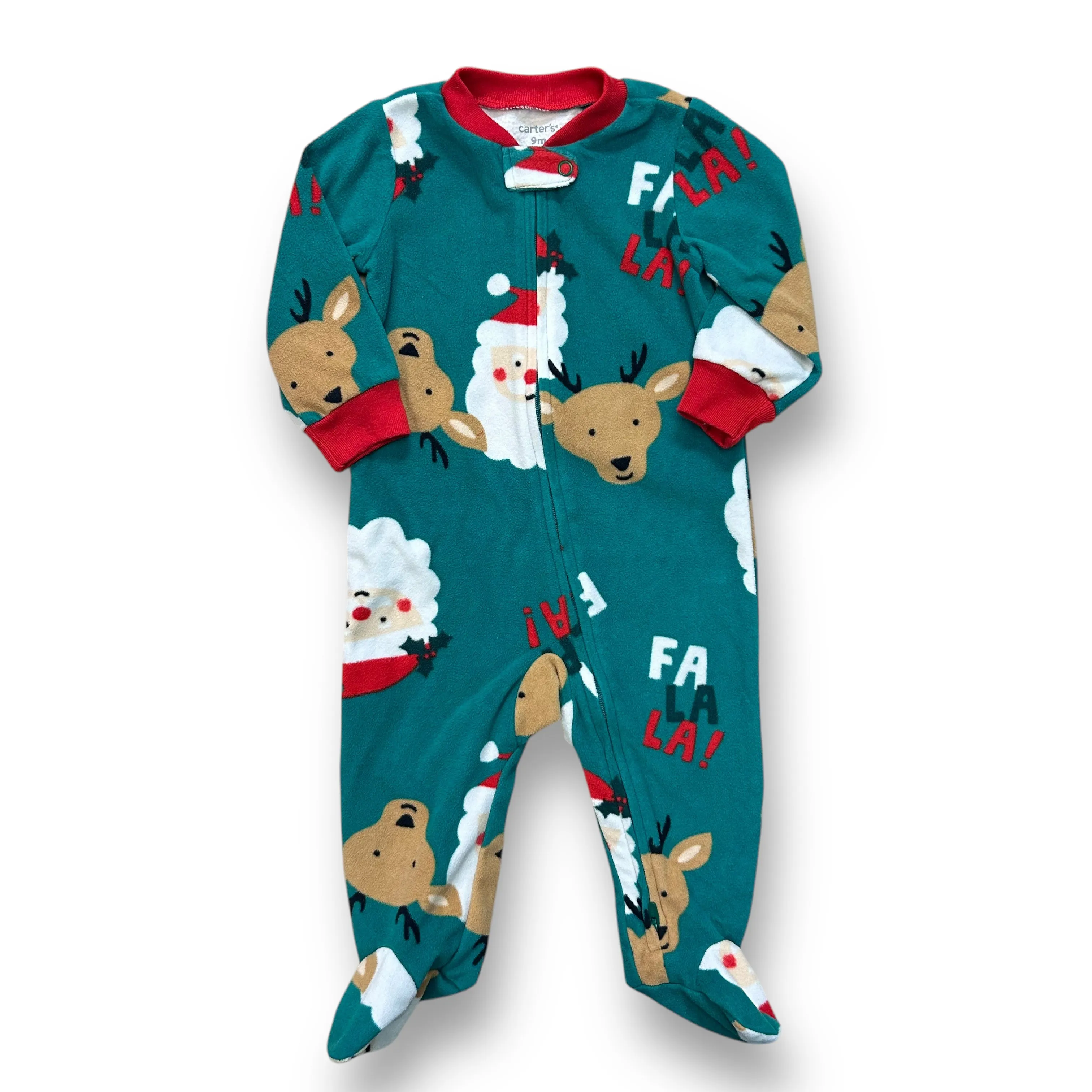 Boys Carter's Size 9 Months Green Santa Fleece Footie Pajamas