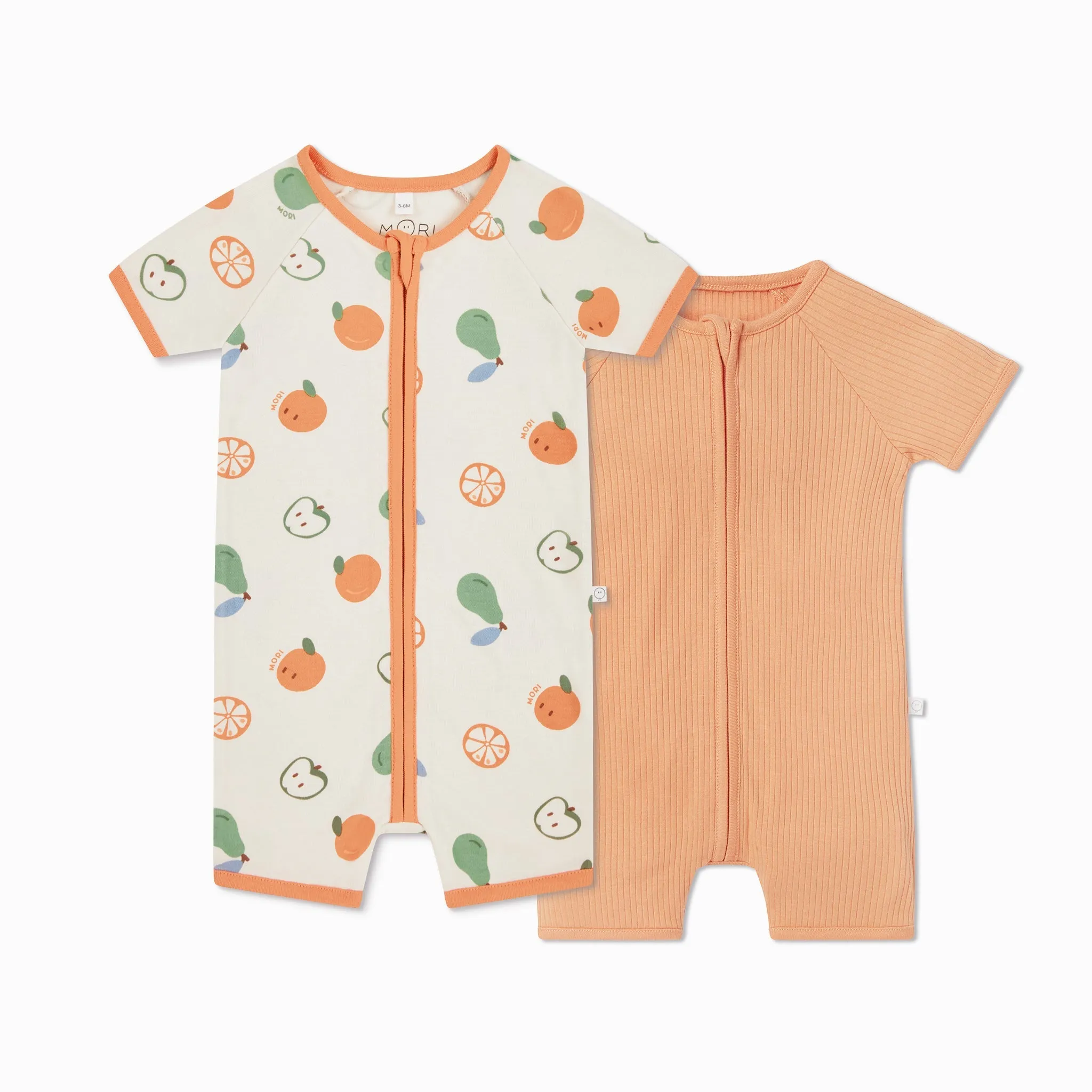 Fruit Print & Ribbed Zip Summer Pajamas 2 Pack