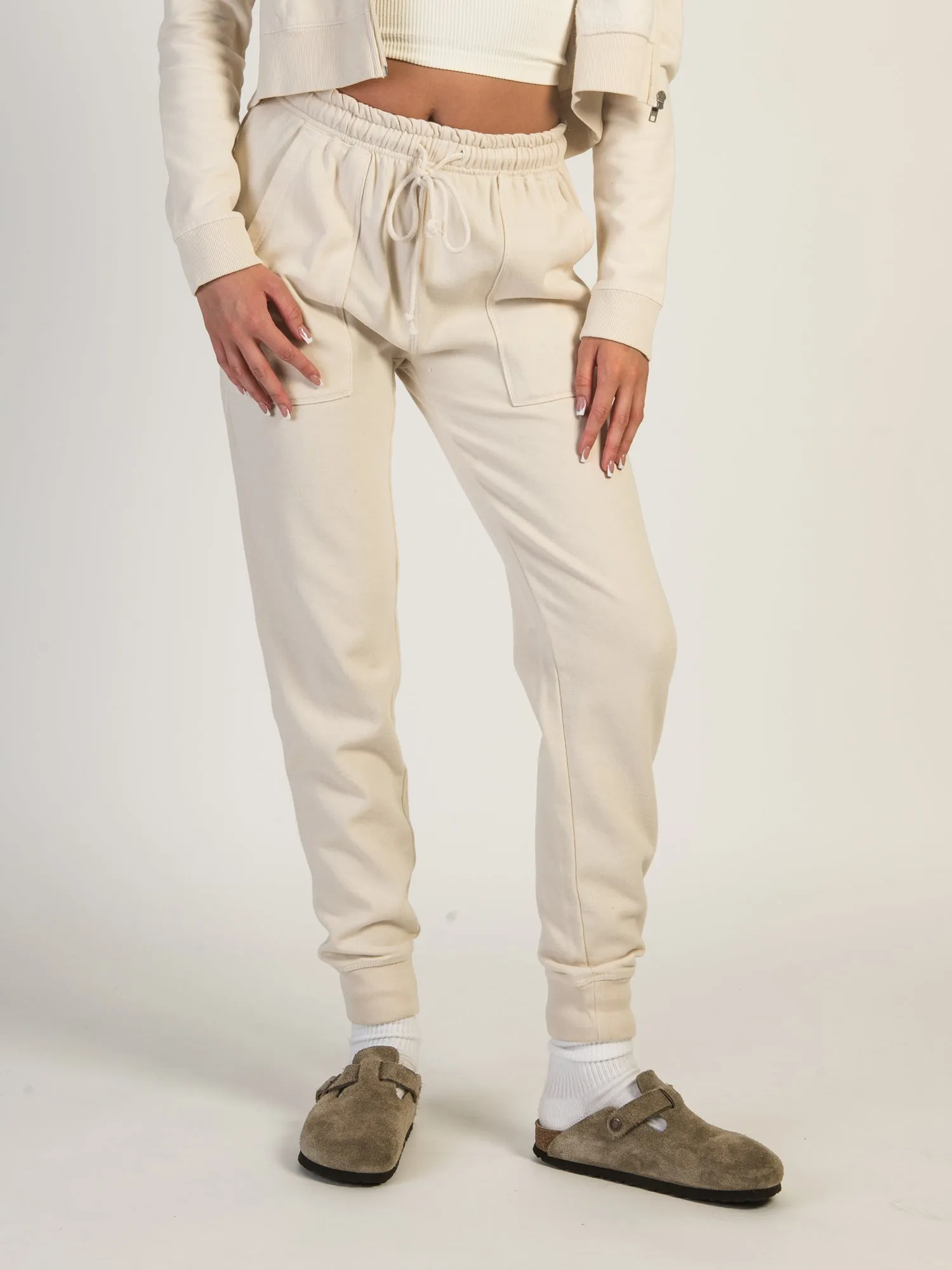 HARLOW HIGH RISE FLEECE JOGGER - CREAM