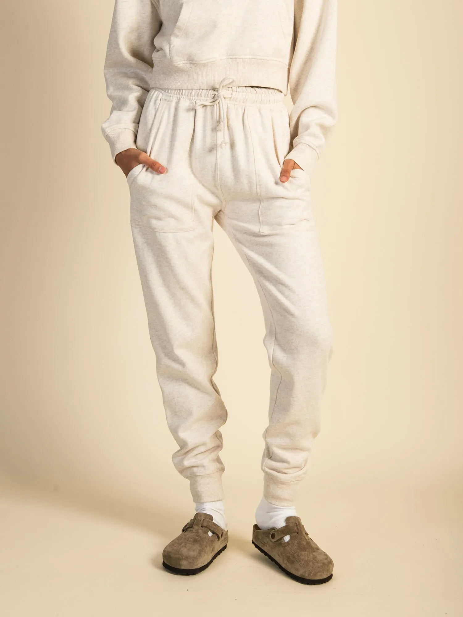 HARLOW HIGH RISE MELANGE FLEECE JOGGER - OATMEAL