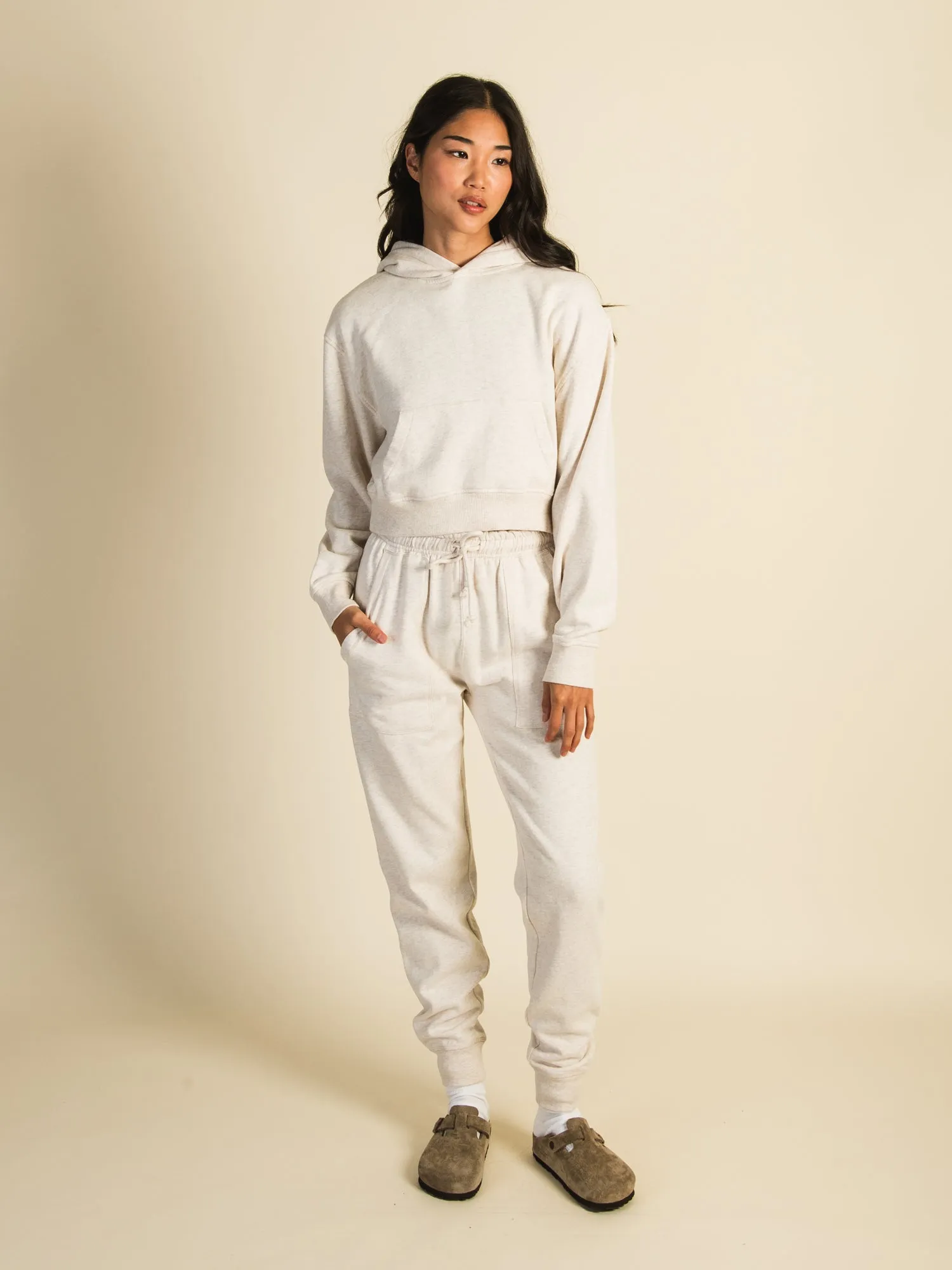 HARLOW HIGH RISE MELANGE FLEECE JOGGER - OATMEAL