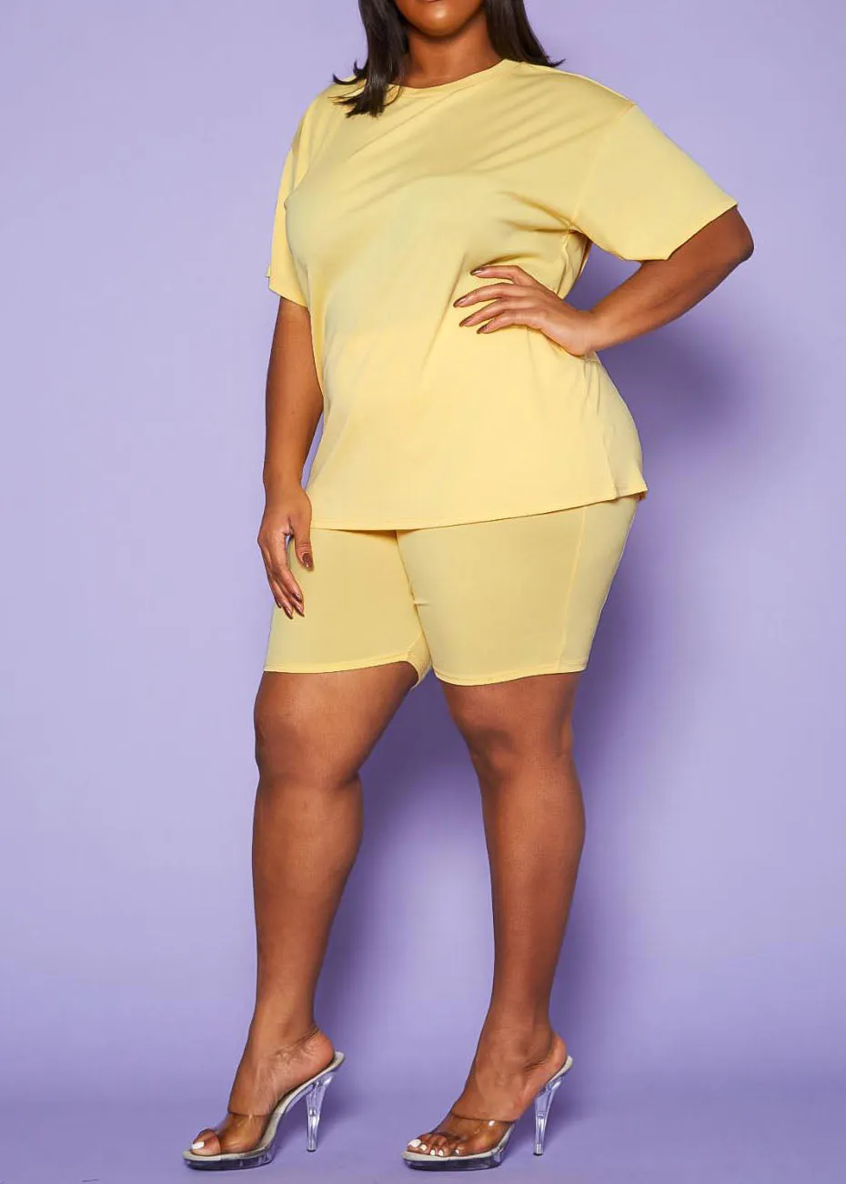 Hi Curvy Plus Size Women T-Shirt & Biker Shorts Sets