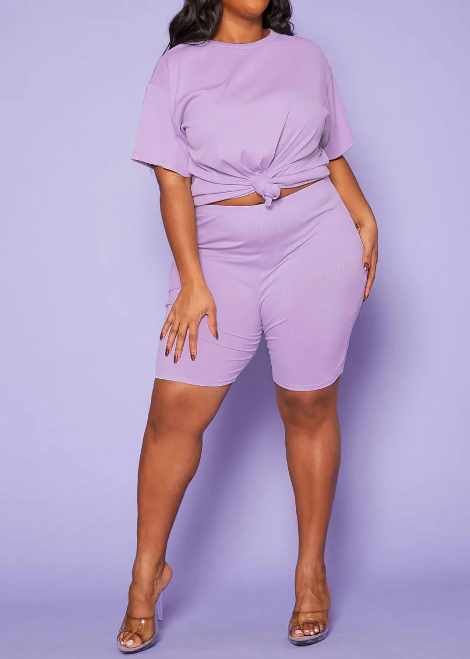 Hi Curvy Plus Size Women T-Shirt & Biker Shorts Sets