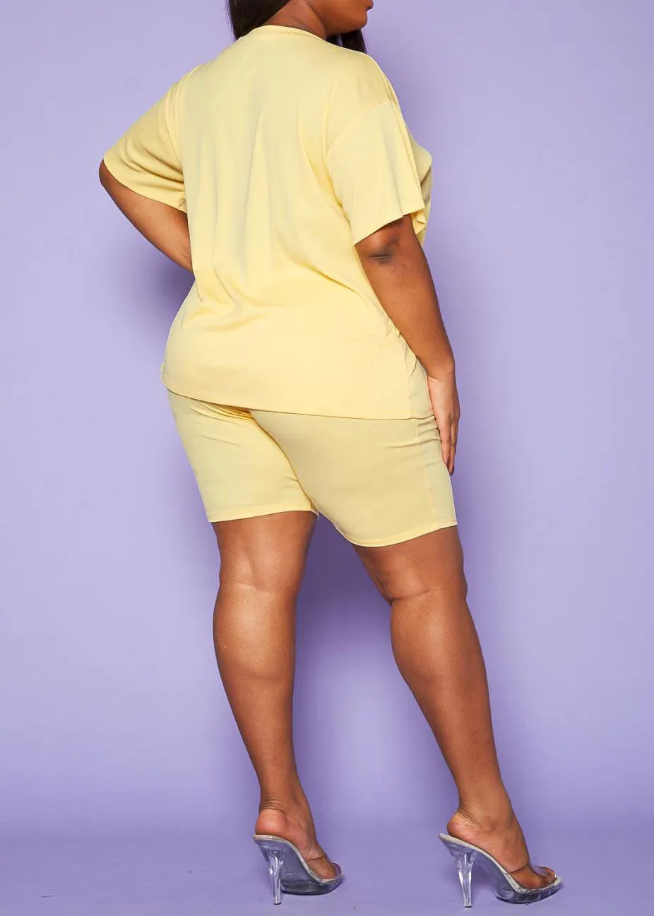 Hi Curvy Plus Size Women T-Shirt & Biker Shorts Sets