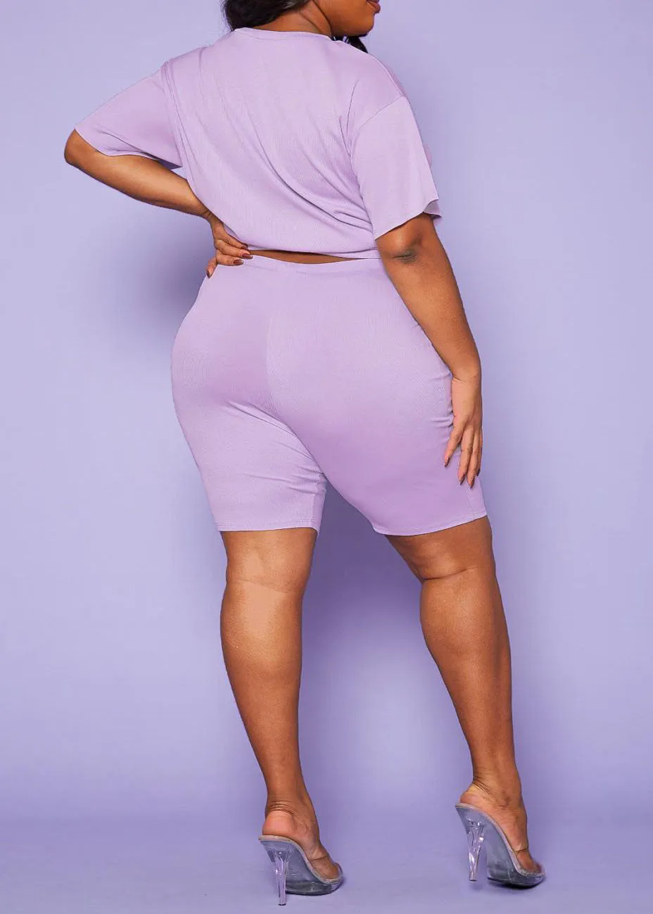 Hi Curvy Plus Size Women T-Shirt & Biker Shorts Sets