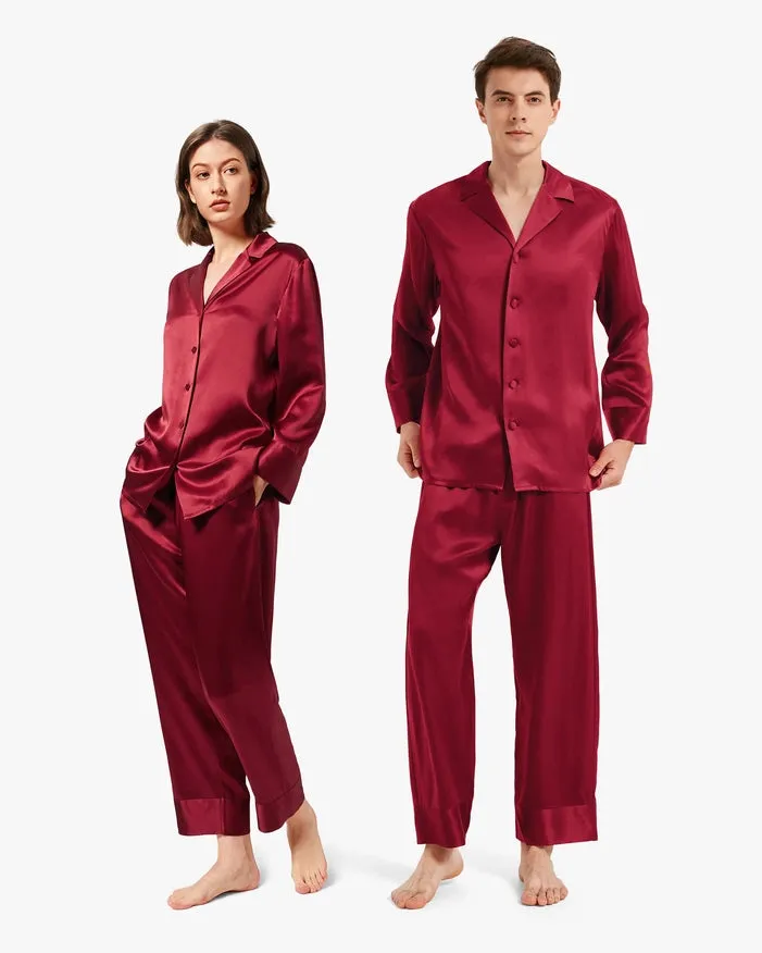 His & Hers Classic Silk Pajamas Claret