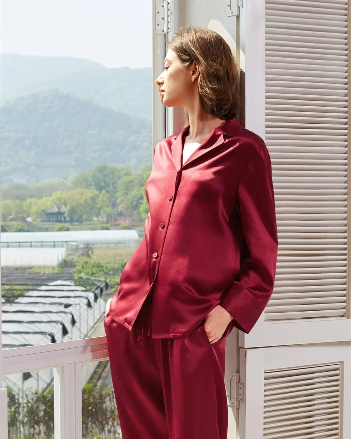 His & Hers Classic Silk Pajamas Claret