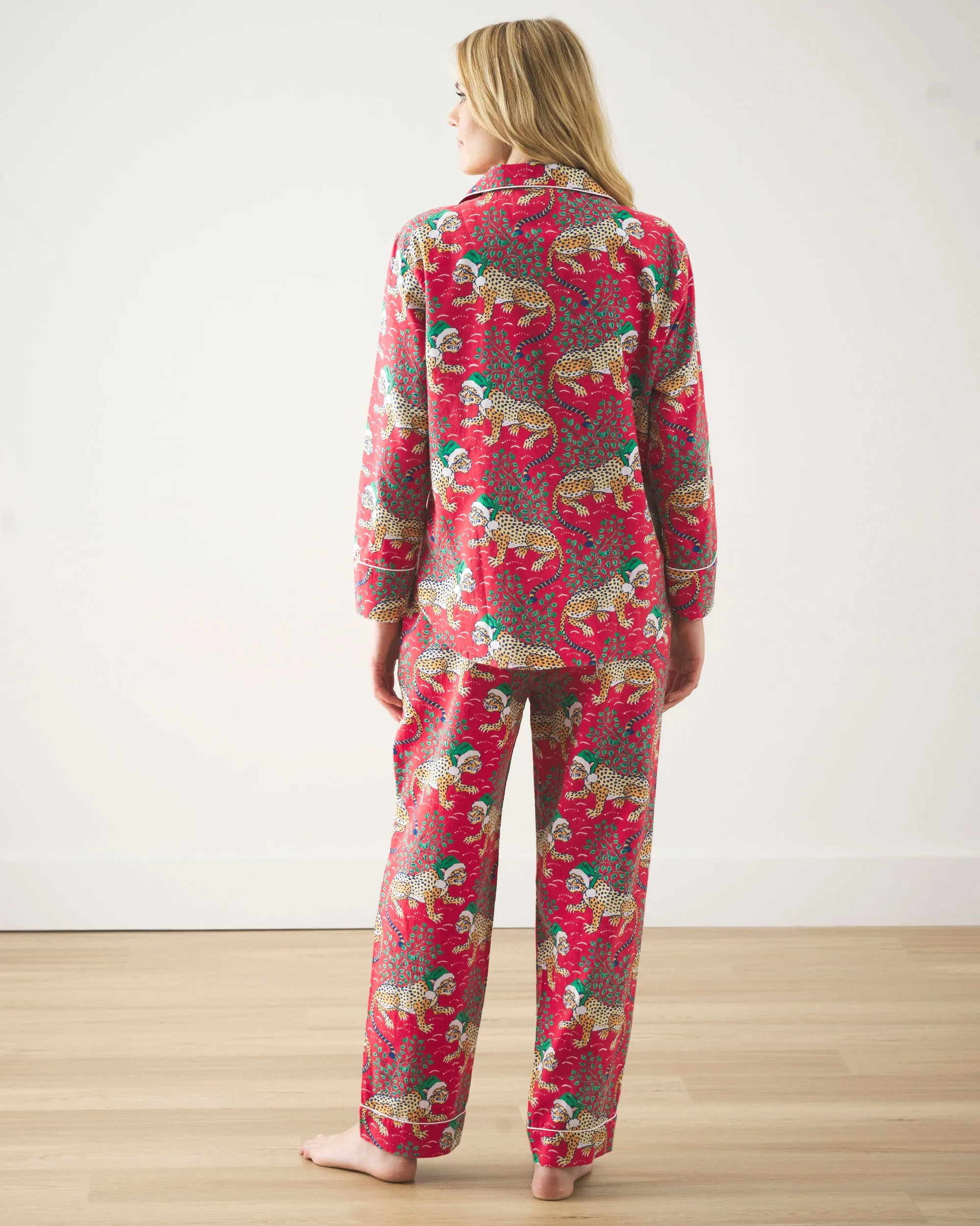 Holly Jolly Bagheera - Lightweight Flannel Long PJ Set - Ruby