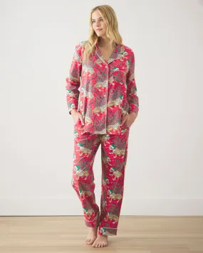 Holly Jolly Bagheera - Lightweight Flannel Long PJ Set - Ruby