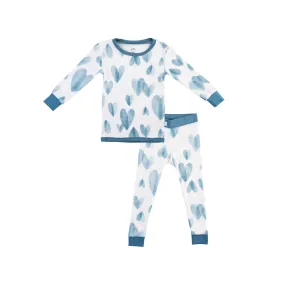 Kids Bamboo Pajamas - Ocean Blue Hearts