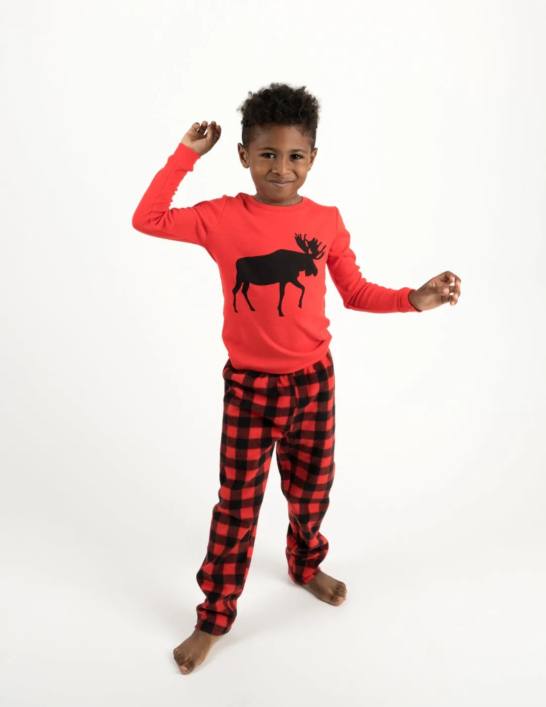 Kids Cotton Top & Fleece Pants Moose Pajamas