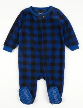 Kids Footed Fleece Black & Navy Plaid Pajamas