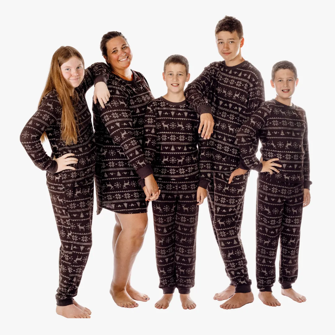 Kids’ Unisex Jogger Pajama Set - Black Fair Isle