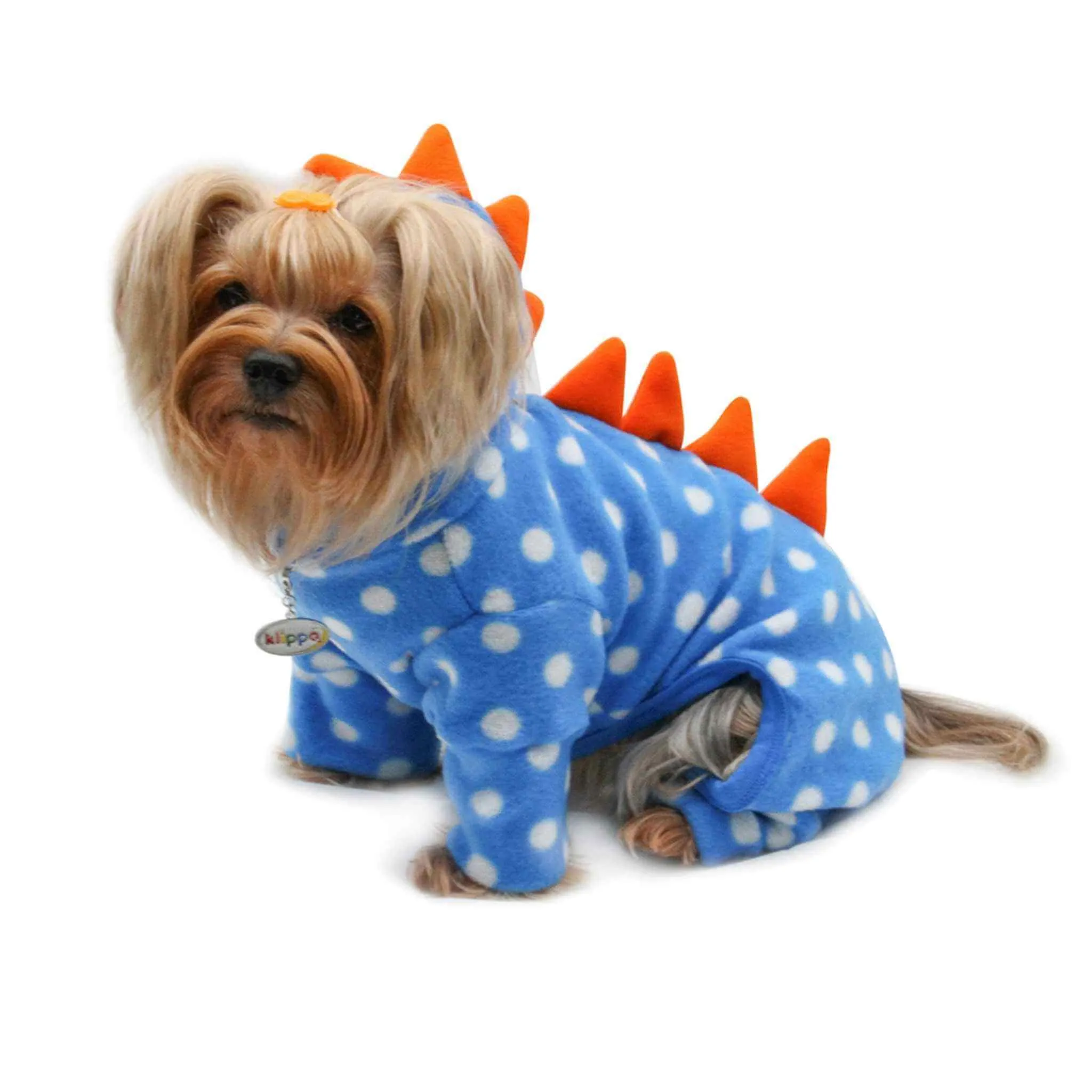 Klippo Polka Dots Dino Fleece Hooded Dog Pajamas