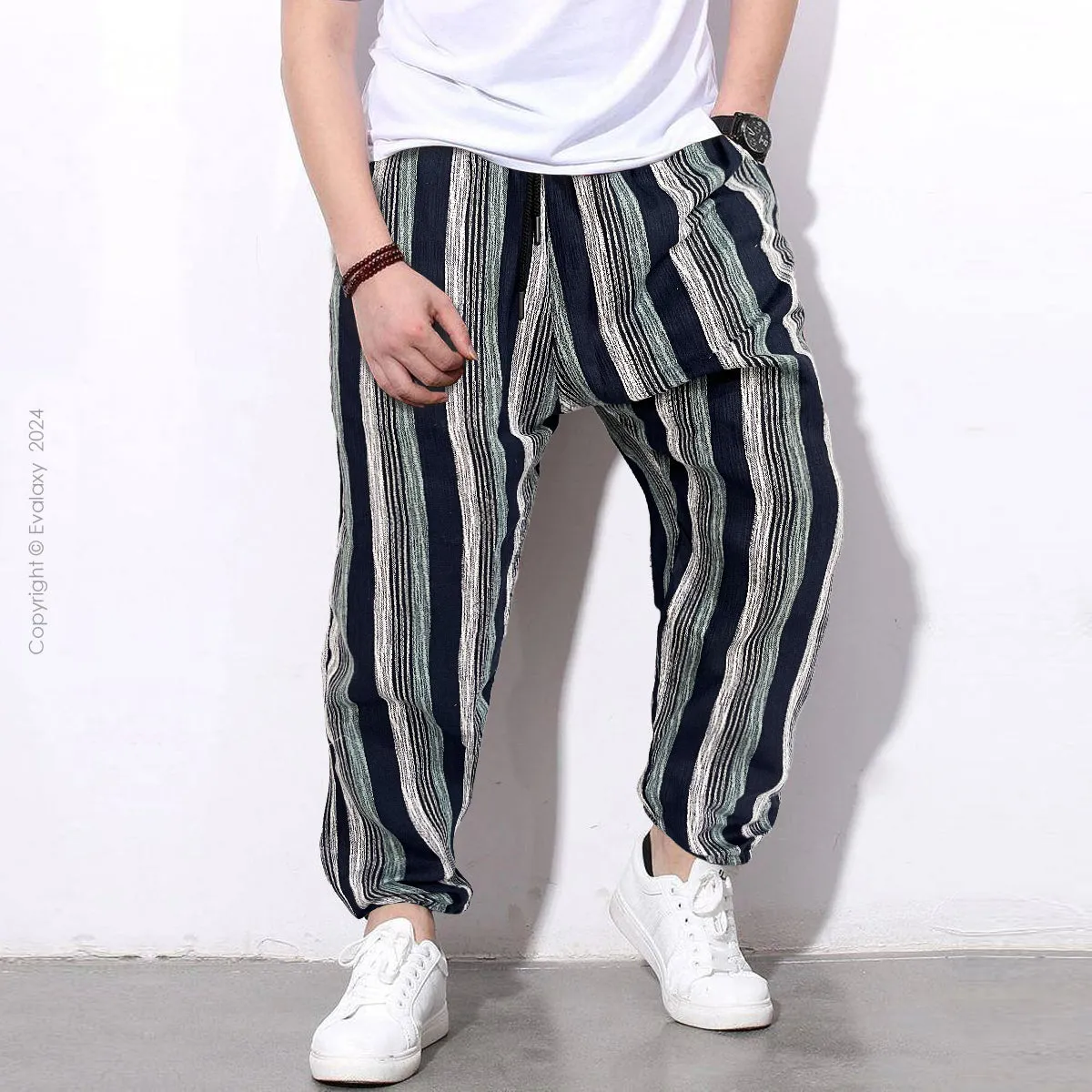 Loose Blue Stripped Premium Jogger Breathable Casual Harem Pants for Men & Women