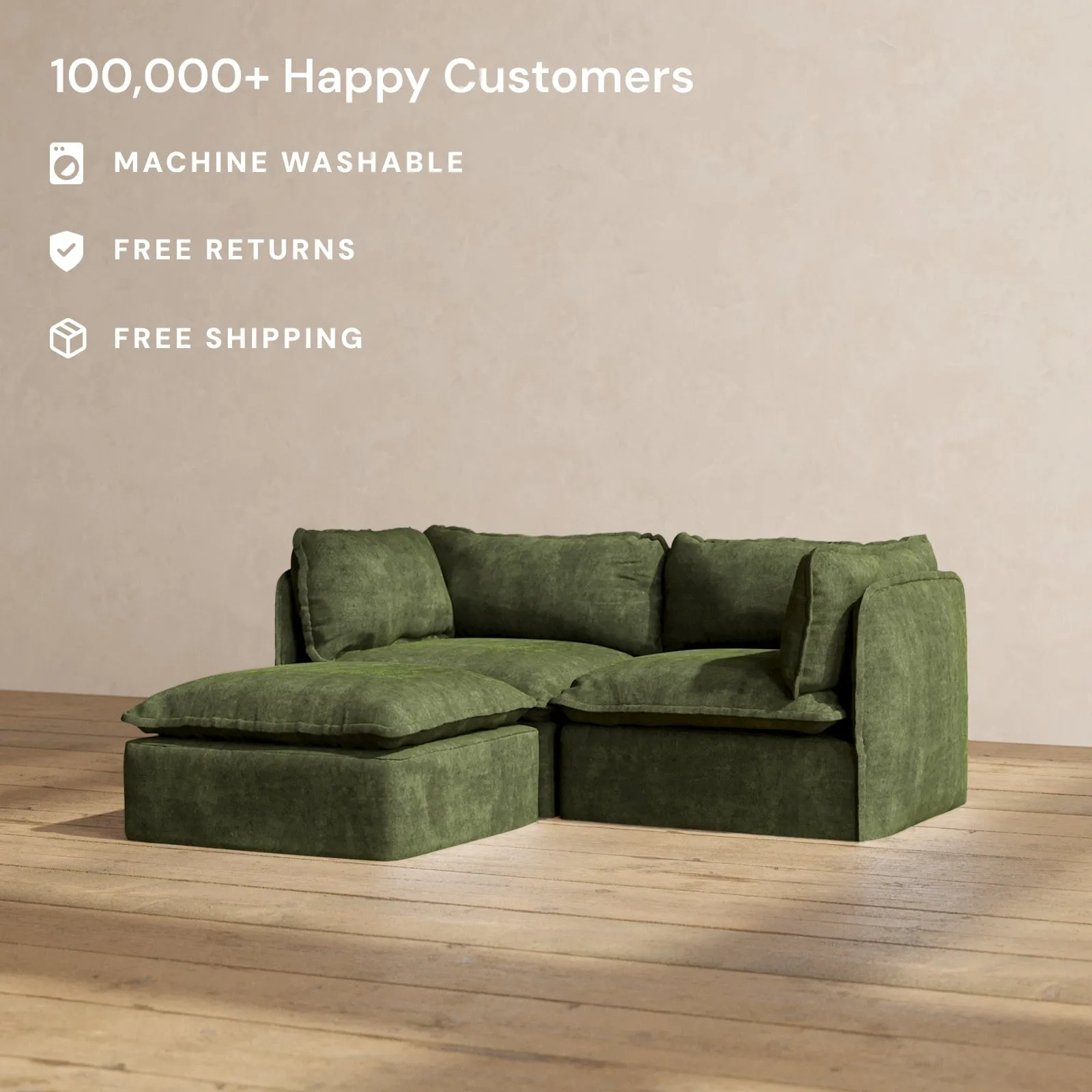 Modular Performance 2-Seater Sectional in Olive | Relaxed Blend