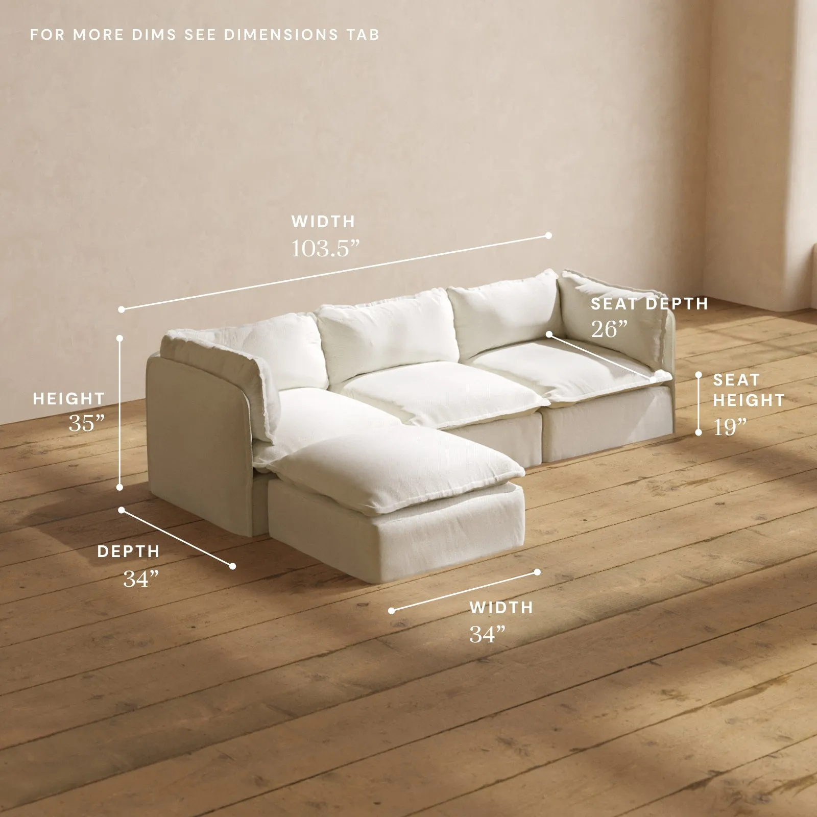 Modular Performance 3-Seater Sectional in Eggshell | Relaxed Blend