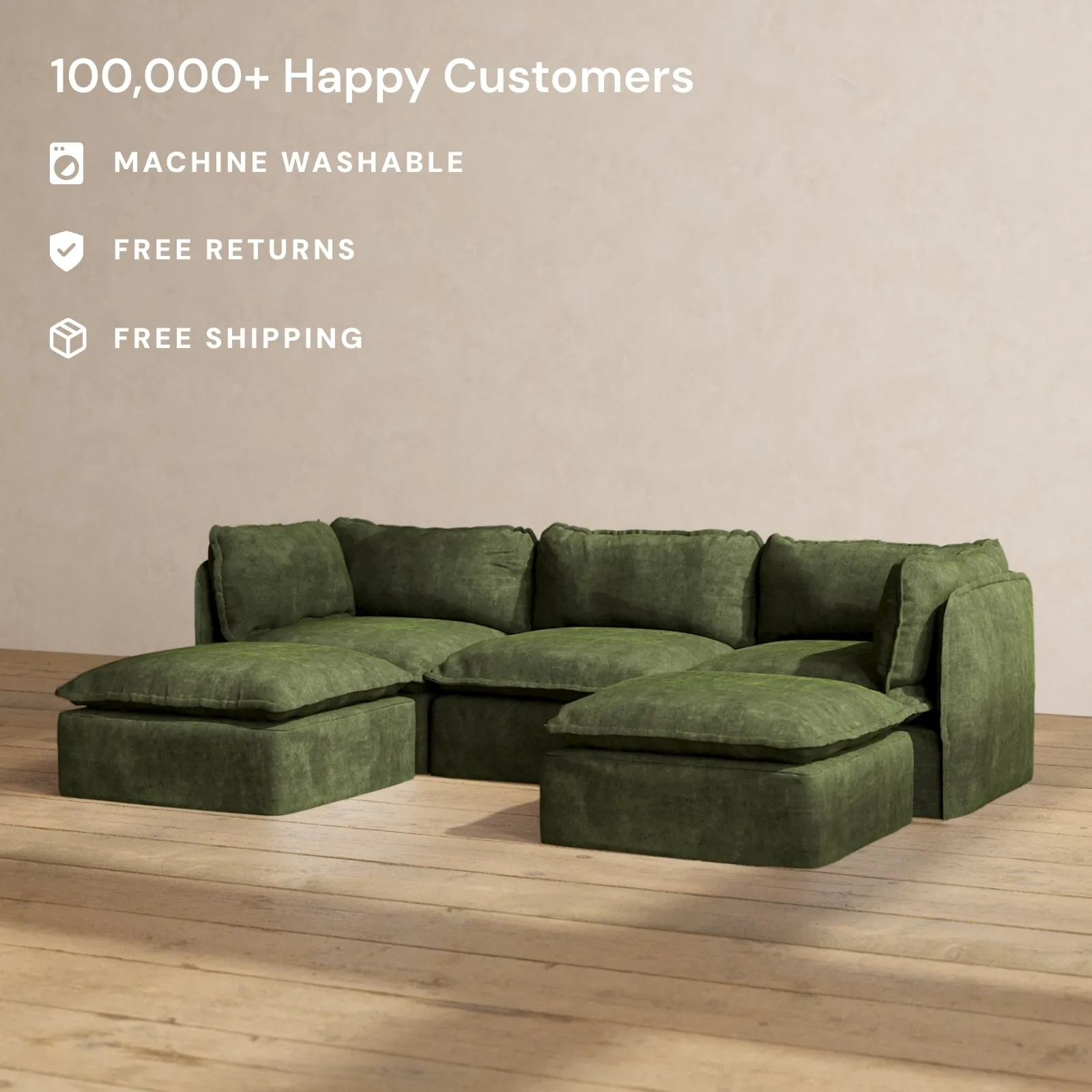 Modular Performance 3-Seater U-Sectional in Olive | Relaxed Blend