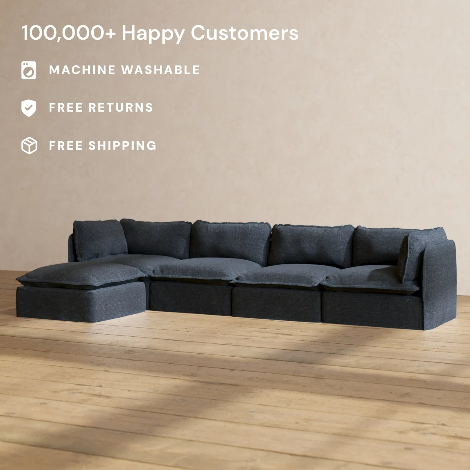 Modular Performance 4-Seater Sectional in Indigo | Relaxed Blend