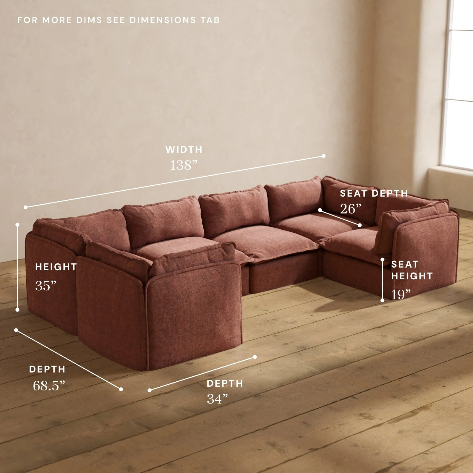 Modular Performance 6-Seater U-Sectional in Chestnut | Relaxed Blend