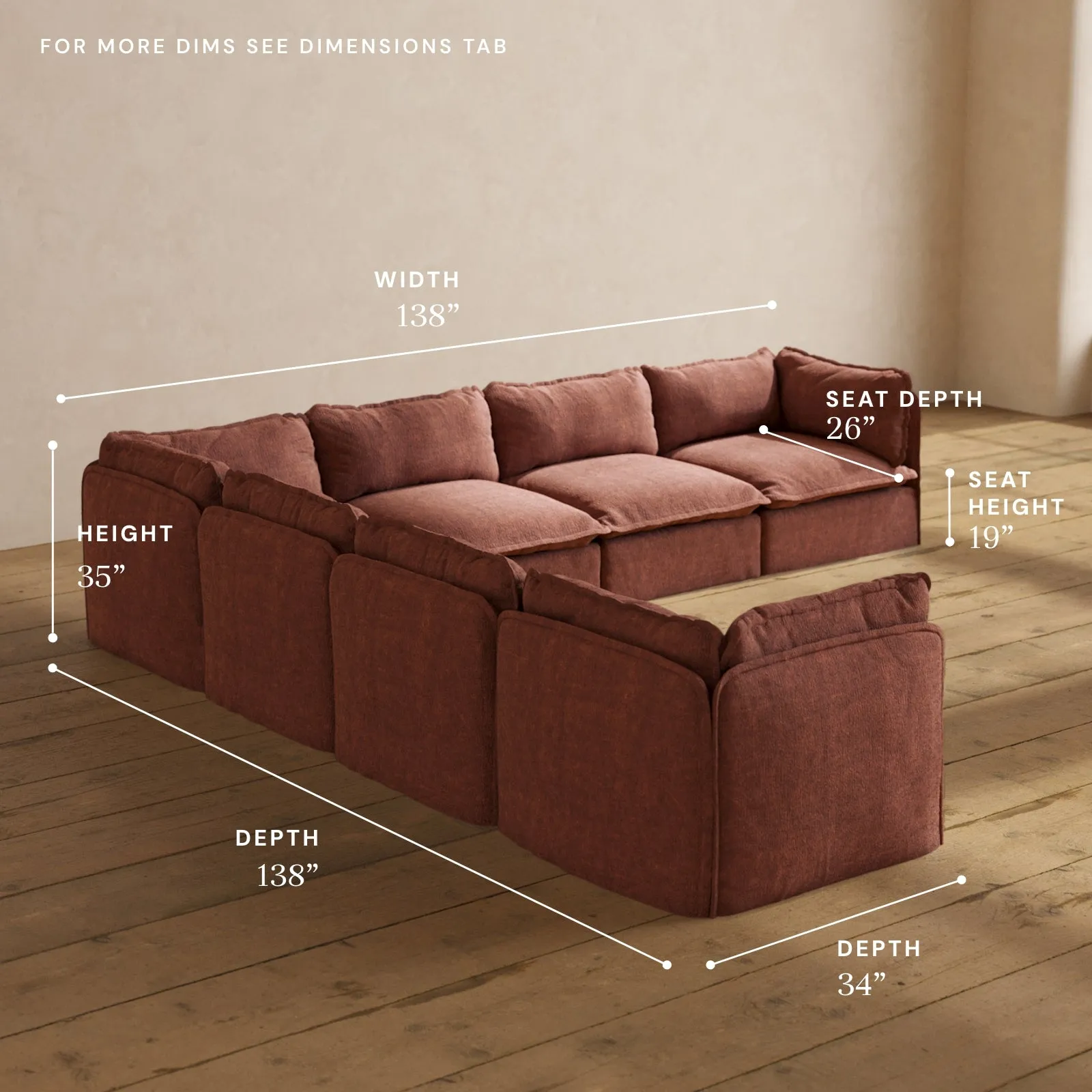 Modular Performance 7-Seater Corner Sectional in Chestnut | Relaxed Blend