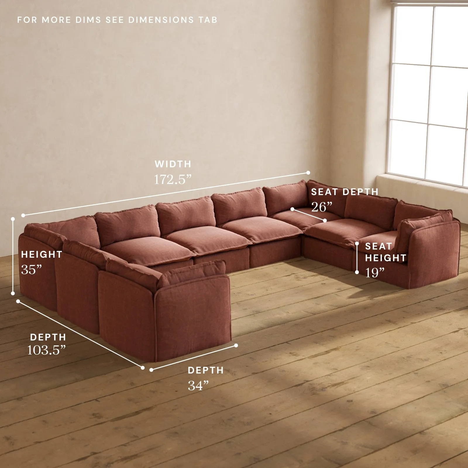 Modular Performance 9-Seater U-Sectional in Chestnut | Relaxed Blend