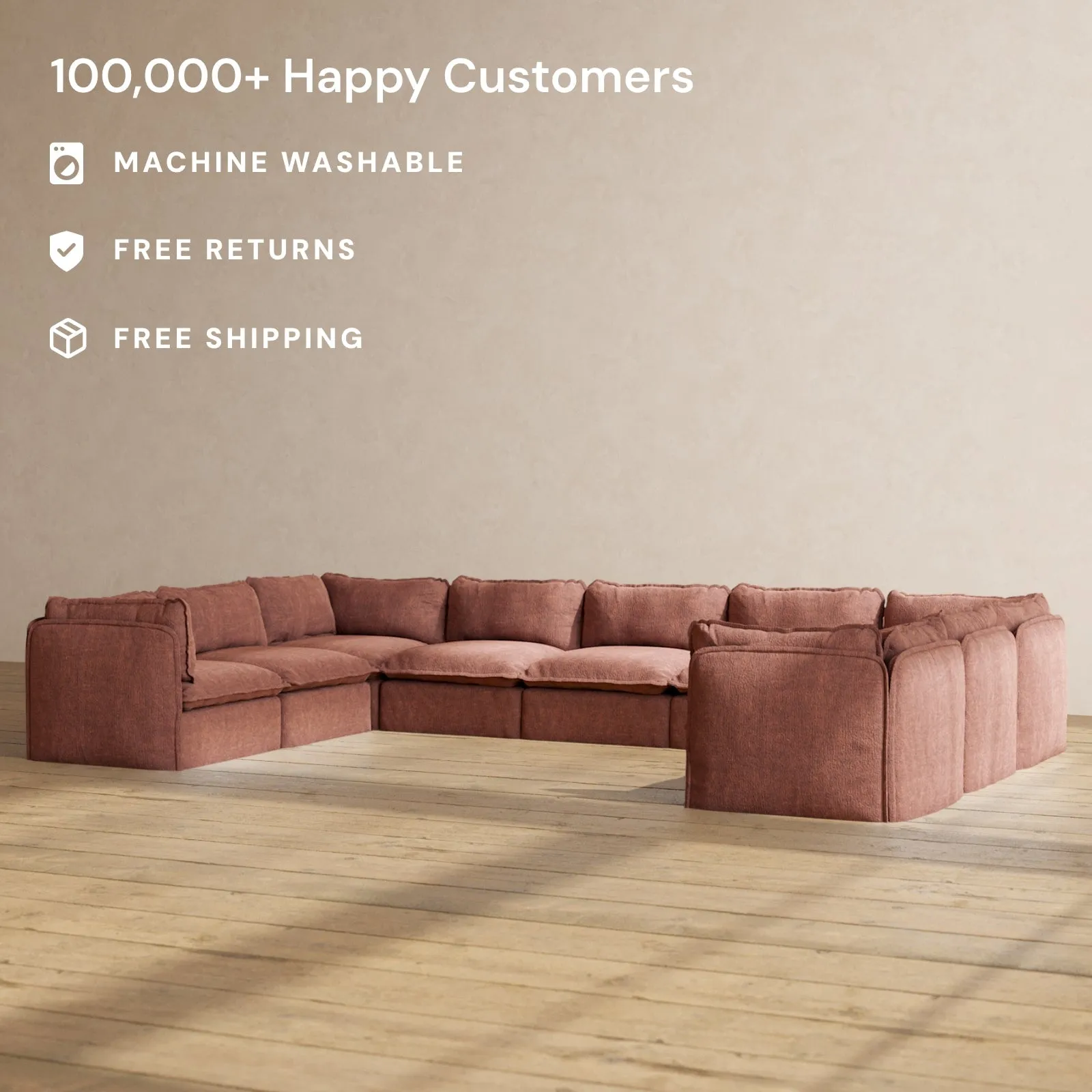 Modular Performance 9-Seater U-Sectional in Chestnut | Relaxed Blend