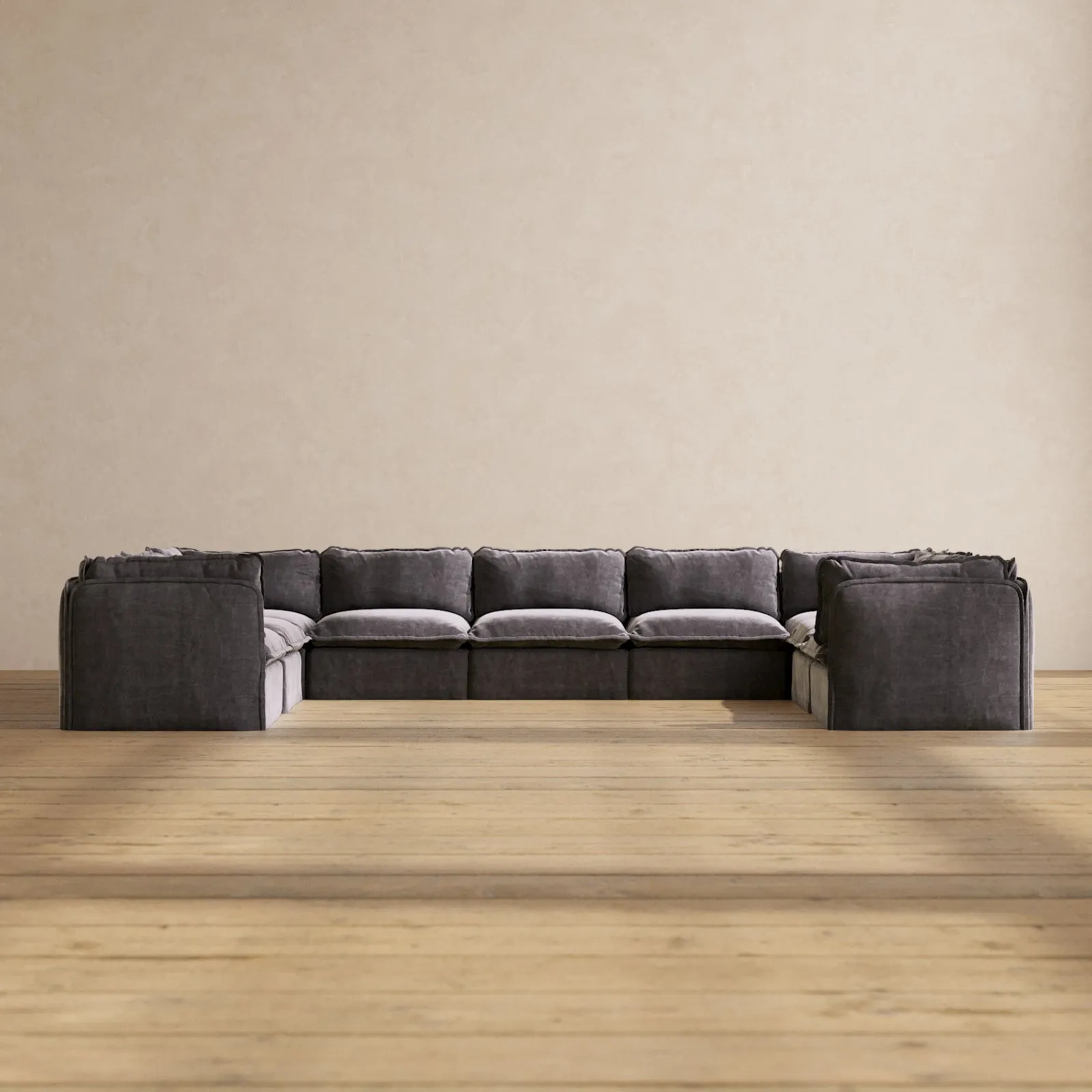 Modular Performance 9-Seater U-Sectional in Cinder | Relaxed Blend