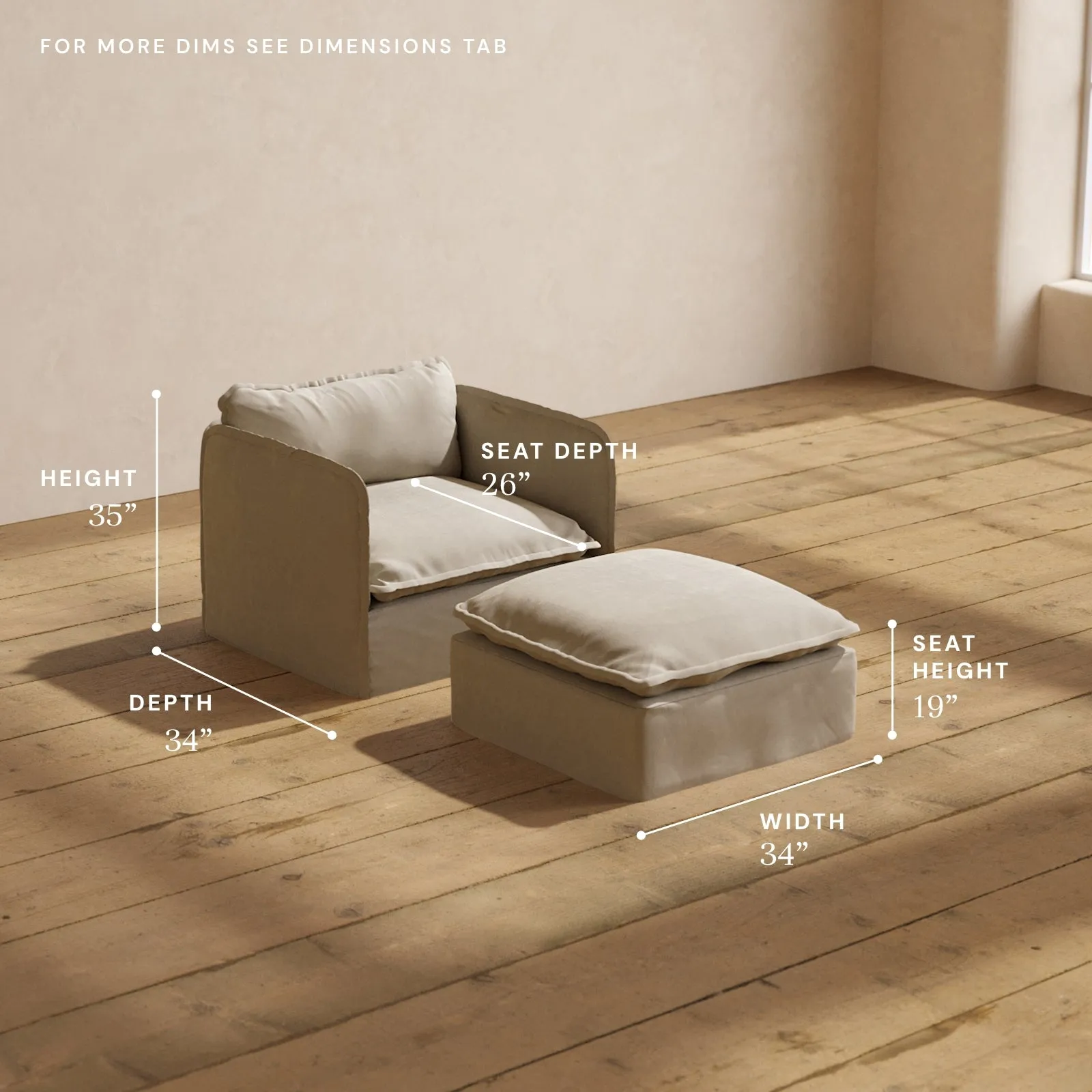 Modular Performance Armchair & Ottoman in Dune | Relaxed Blend