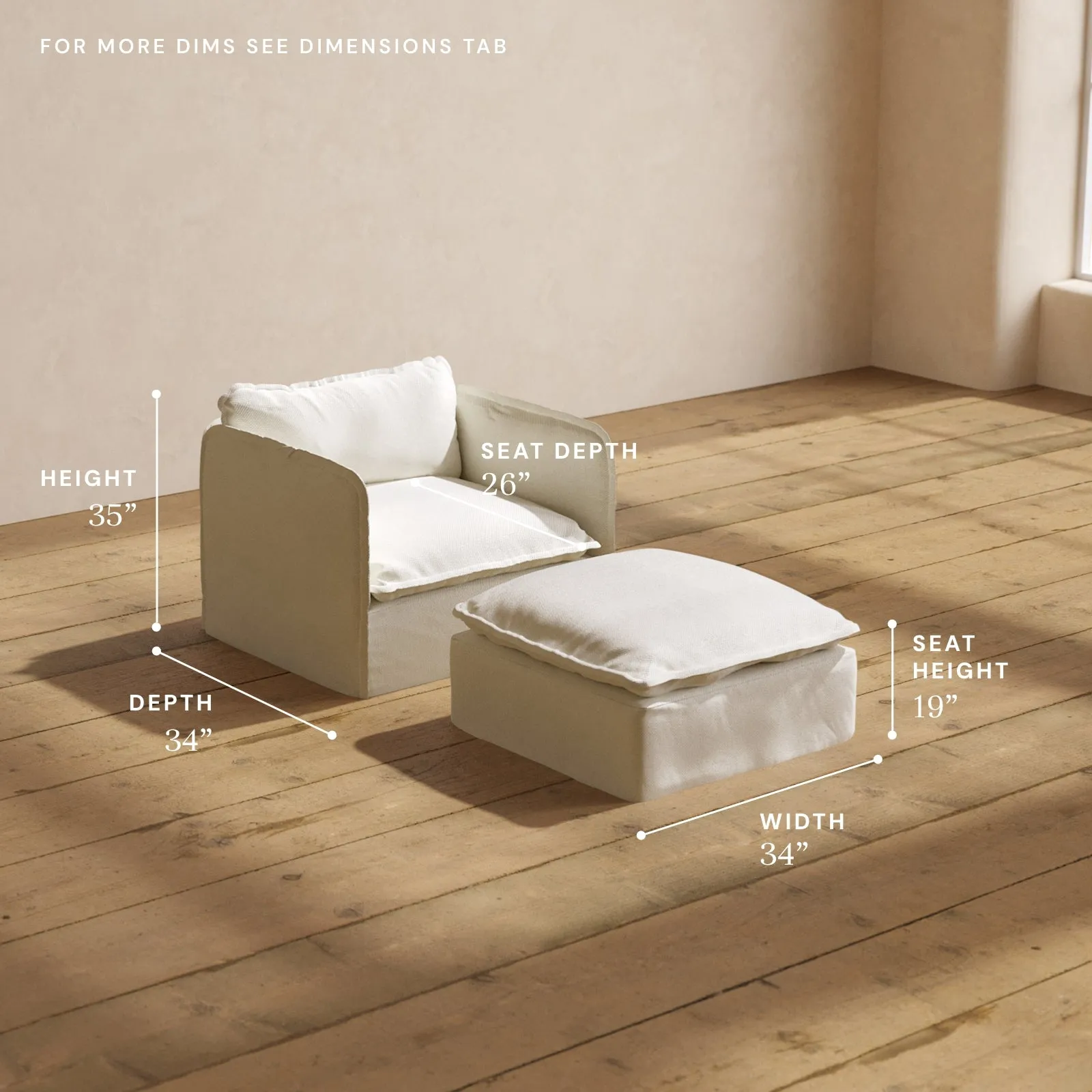 Modular Performance Armchair & Ottoman in Eggshell | Relaxed Blend