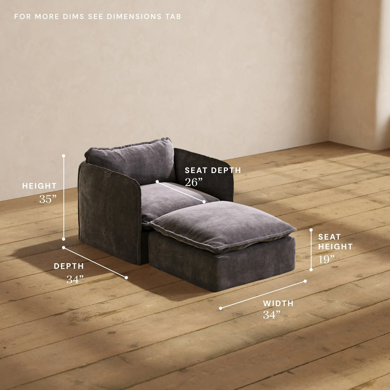 Modular Performance Chaise Armchair in Cinder | Relaxed Blend