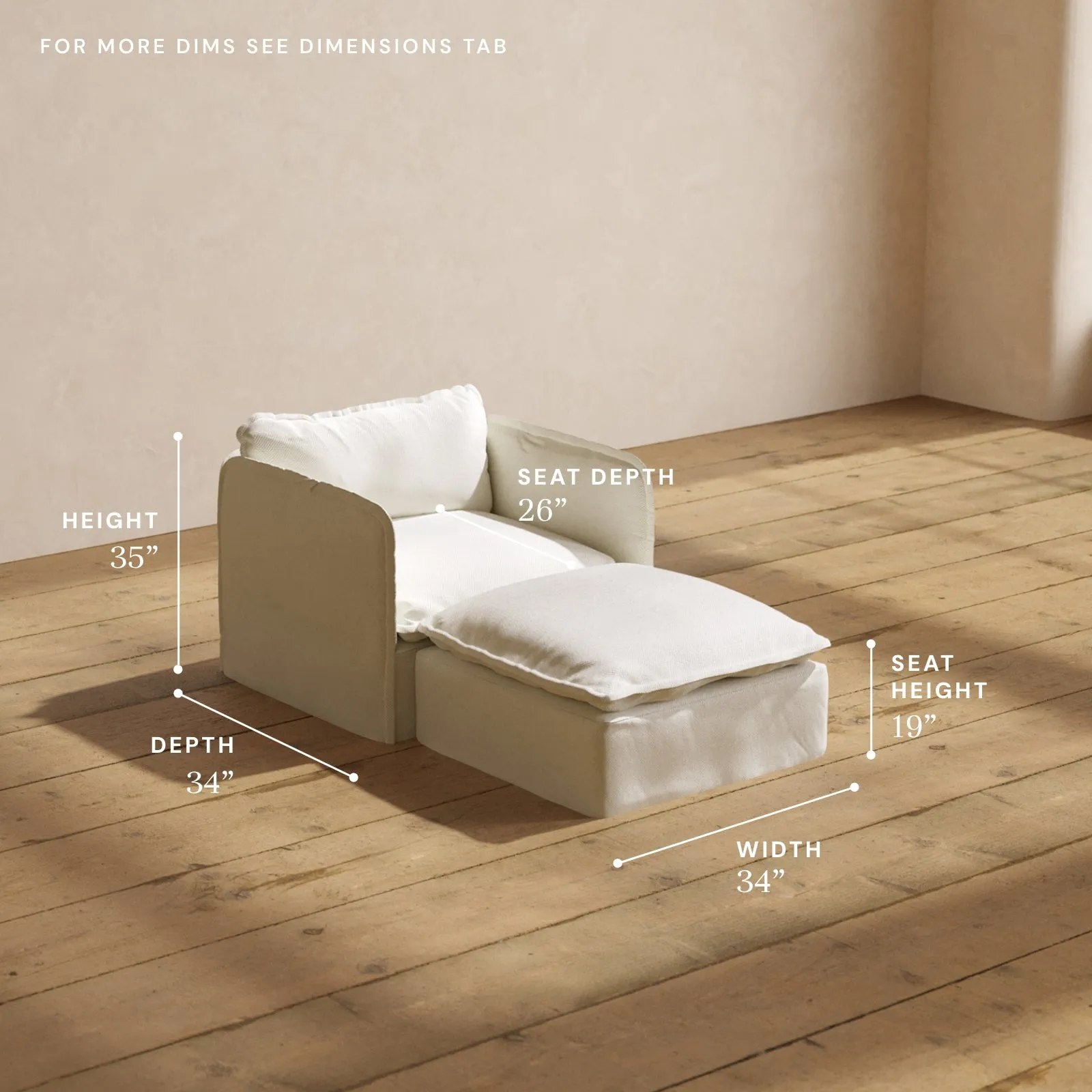 Modular Performance Chaise Armchair in Eggshell | Relaxed Blend