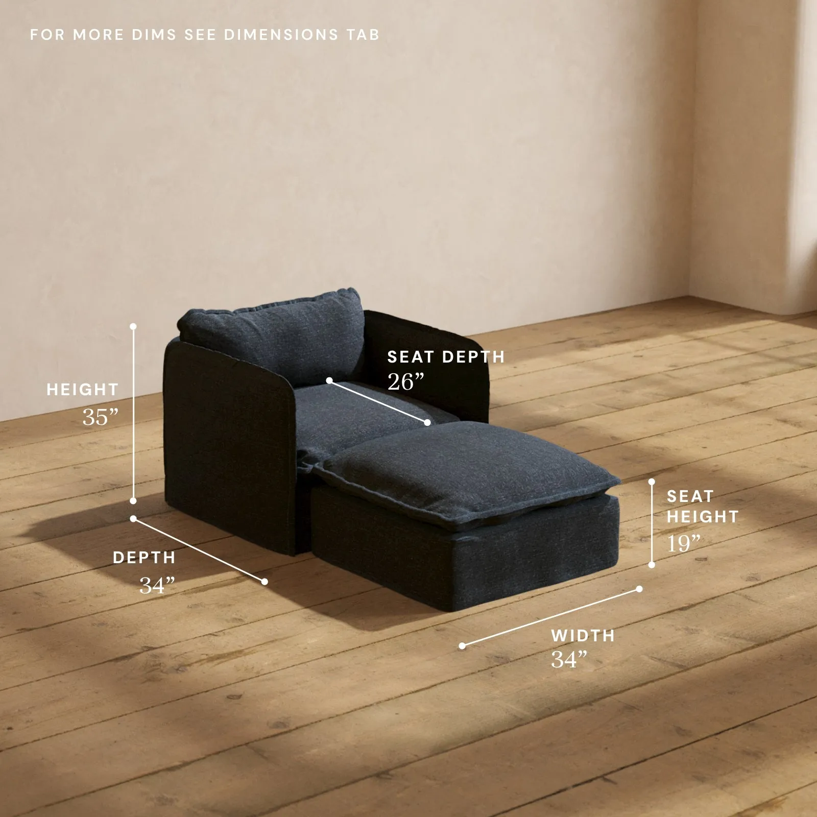 Modular Performance Chaise Armchair in Indigo | Relaxed Blend