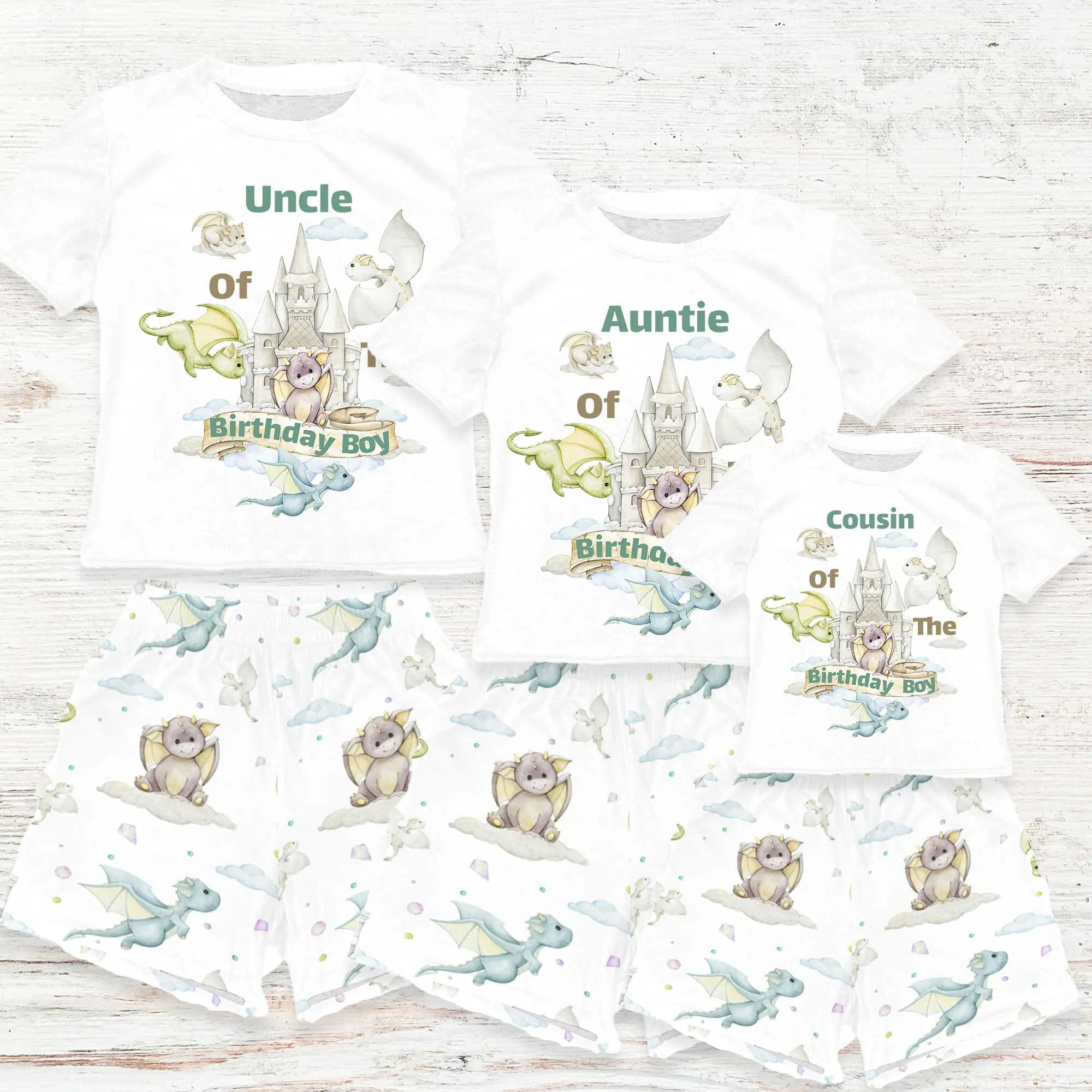 Personalised Dragon Castle Matching Birthday Shirt and Short Sets