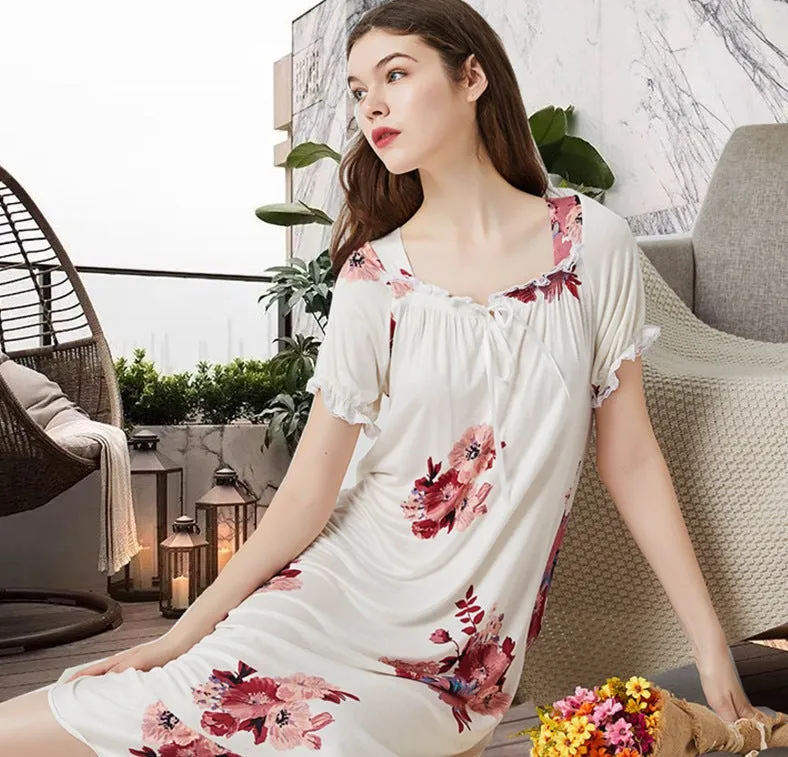 Short Sleeve Modal Fabric Long Nightgown