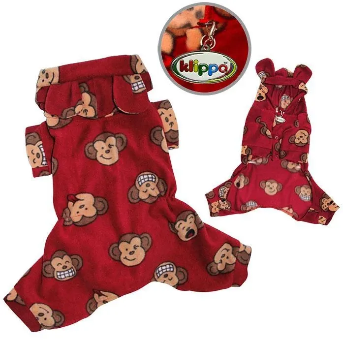 Silly Monkey Fleece Hooded Pajamas - Burgundy