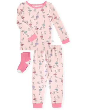 Sleep On It Infant & Toddler Girls 2-Piece Super Soft Jersey Snug-Fit Pajama Set with Matching Socks - Ballet