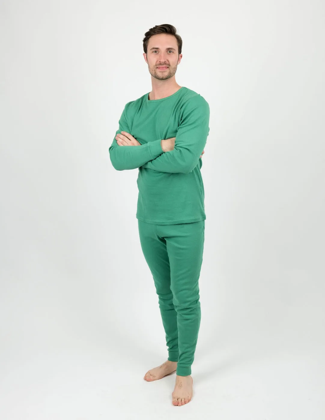 Solid Color Green Matching Family Pajama Set