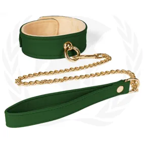 Spartacus Plush Lined PU Collar & Chained Leash - Green