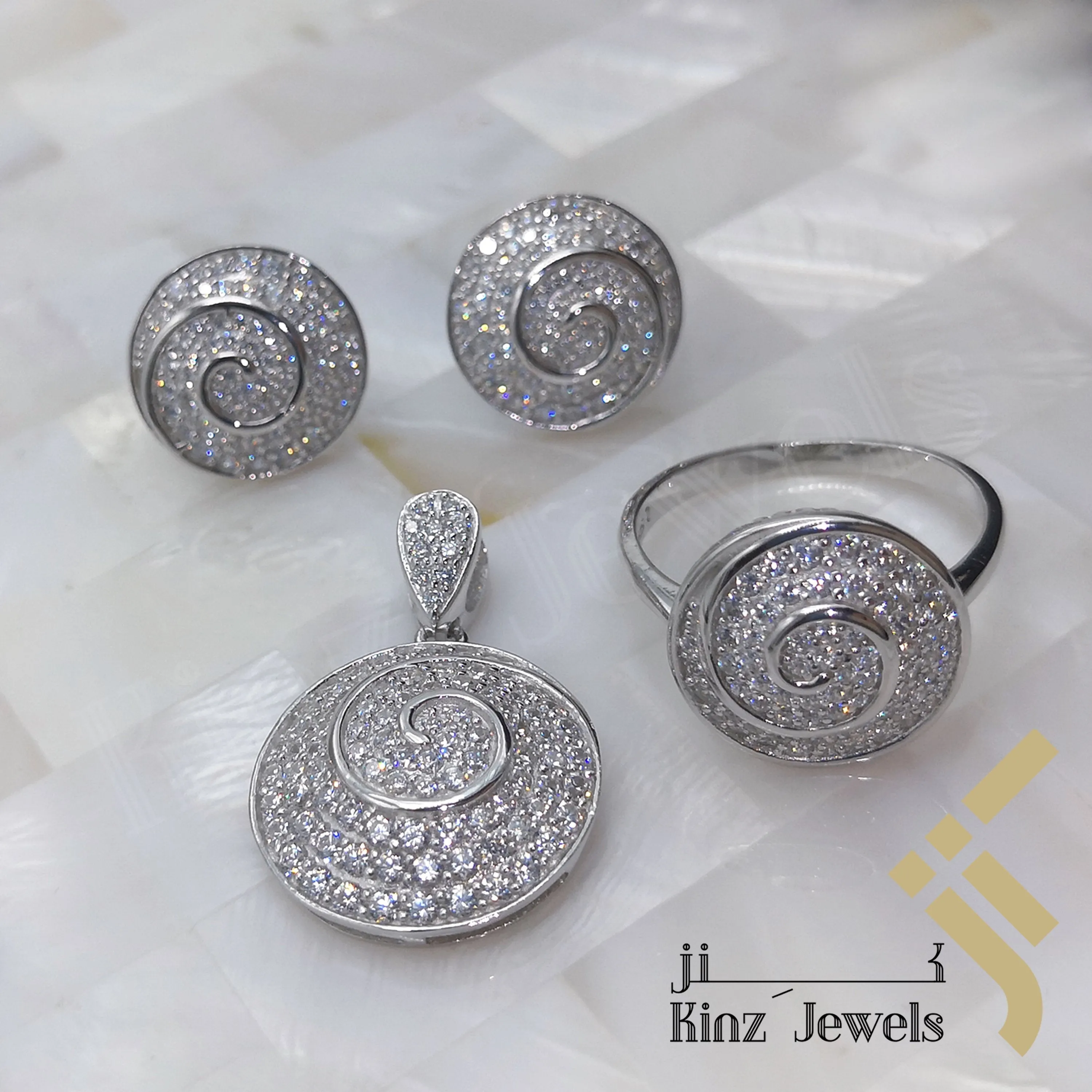 Sterling Silver Rhodium Vermeil Spiral Full Zircon Jewelry Set