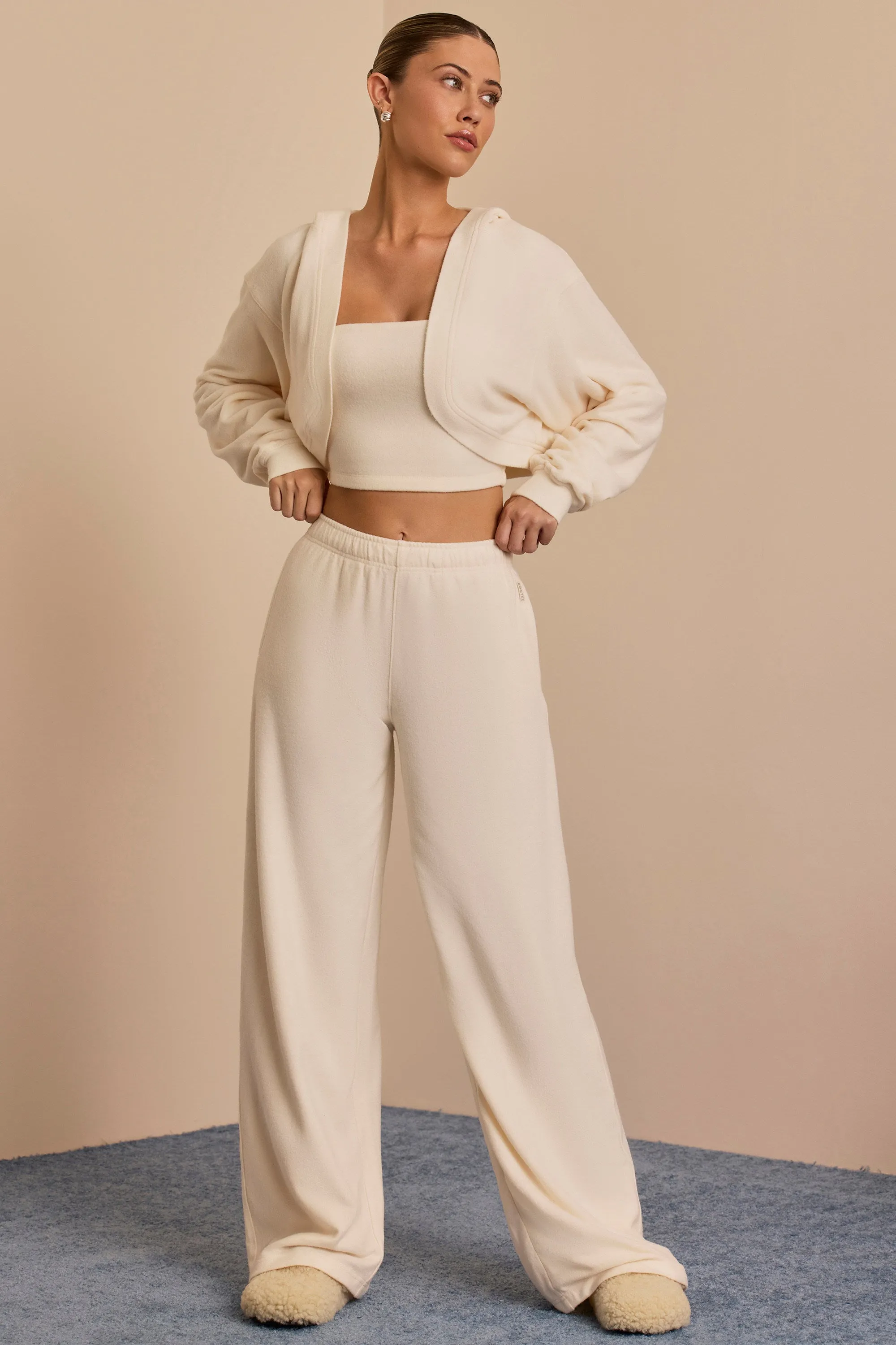 Tall Brushed Jersey Wide-Leg Joggers in Ecru