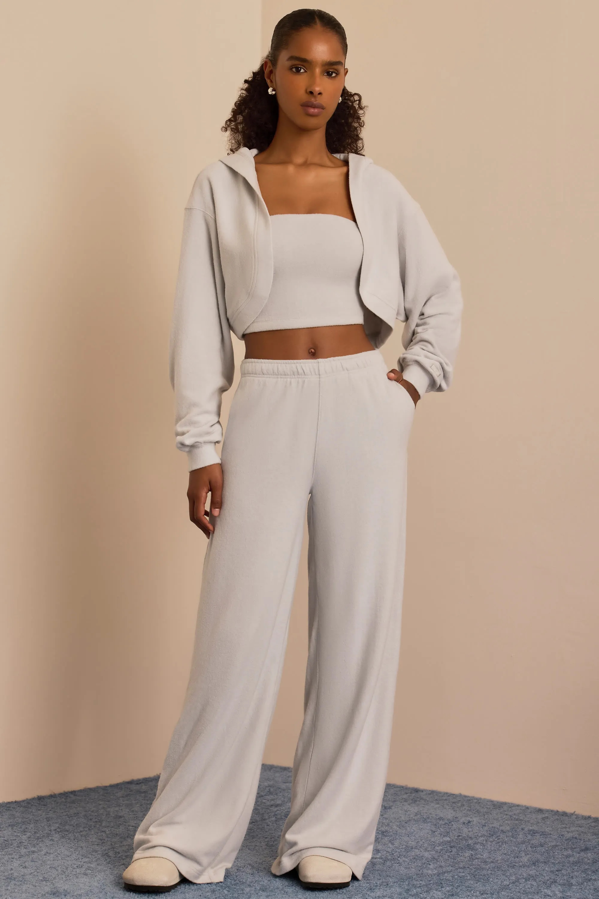 Tall Brushed Jersey Wide-Leg Joggers in Fog Grey