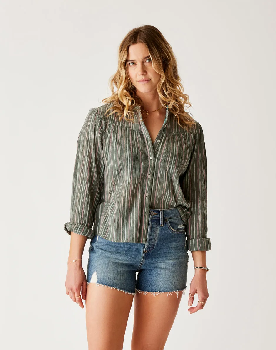 Tatum Gauze Top: Cilantro Stripe