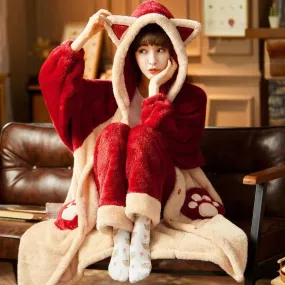 Warm and Cozy Hooded Women's Pajama Set for Autumn and Winter