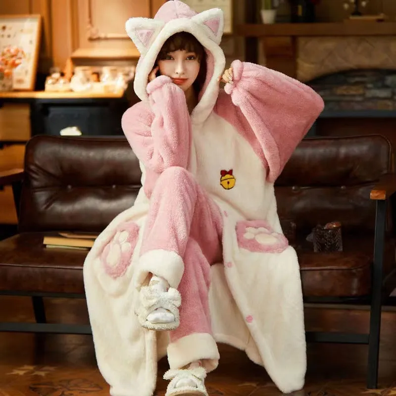 Warm and Cozy Hooded Women's Pajama Set for Autumn and Winter