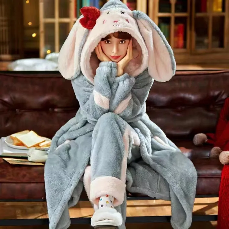 Warm and Cozy Hooded Women's Pajama Set for Autumn and Winter